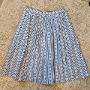 NWT 2 Brooks Brothers Blue And White Striped Eyelet Pleated Skirt Pockets NEW